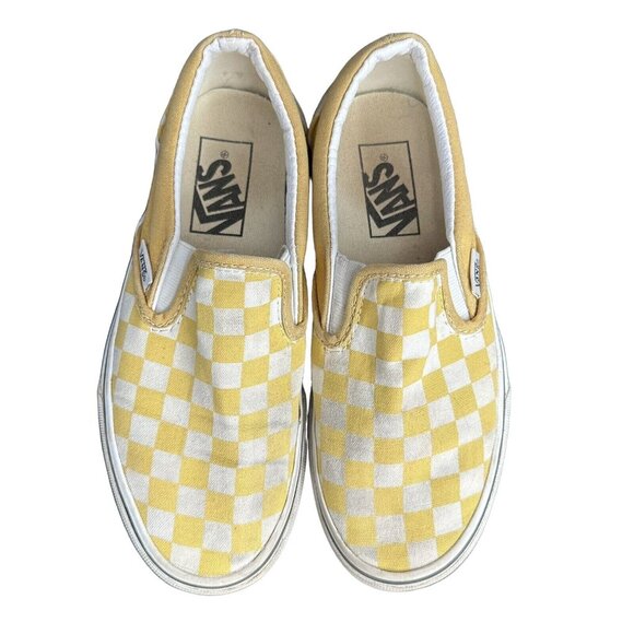Vans Yellow & White Checkered Slip-On Loafers Size 5.5 Women / 4 Men Canvas Shoe - Picture 2 of 11